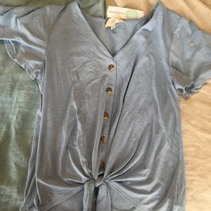 Pinque Light Blue Tie-Front Shirt